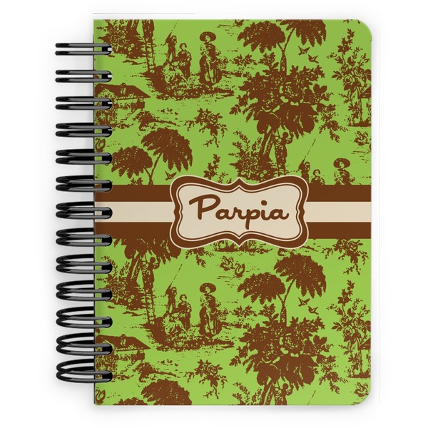 Custom Green & Brown Toile Spiral Notebook - 5x7 w/ Name or Text