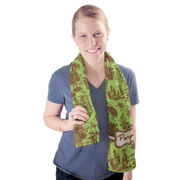 Green & Brown Toile Sport Towel - Exercise use - Model