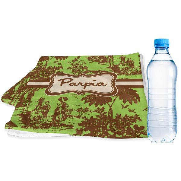 Custom Green & Brown Toile Sports & Fitness Towel (Personalized)