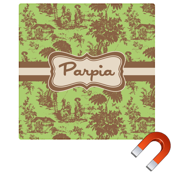 Custom Green & Brown Toile Square Car Magnet - 6" (Personalized)