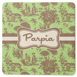 Green & Brown Toile Square Rubber Backed Coaster (Personalized)