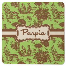 Green & Brown Toile Square Rubber Backed Coaster (Personalized)