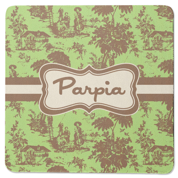 Custom Green & Brown Toile Square Rubber Backed Coaster (Personalized)