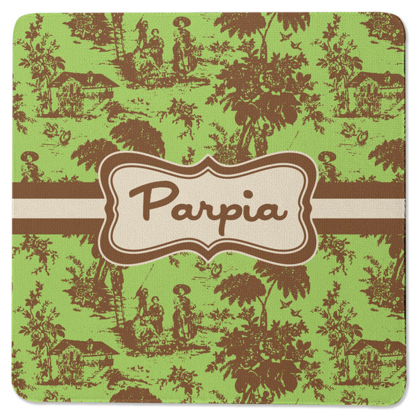 Custom Green & Brown Toile Square Rubber Backed Coaster (Personalized)