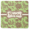 Green & Brown Toile Square Rubber Backed Coaster (Personalized)