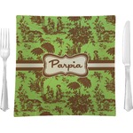 Green & Brown Toile 9.5" Glass Square Lunch / Dinner Plate- Single or Set of 4 (Personalized)