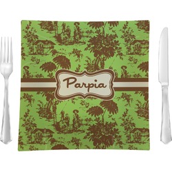 Green & Brown Toile 9.5" Glass Square Lunch / Dinner Plate- Single or Set of 4 (Personalized)