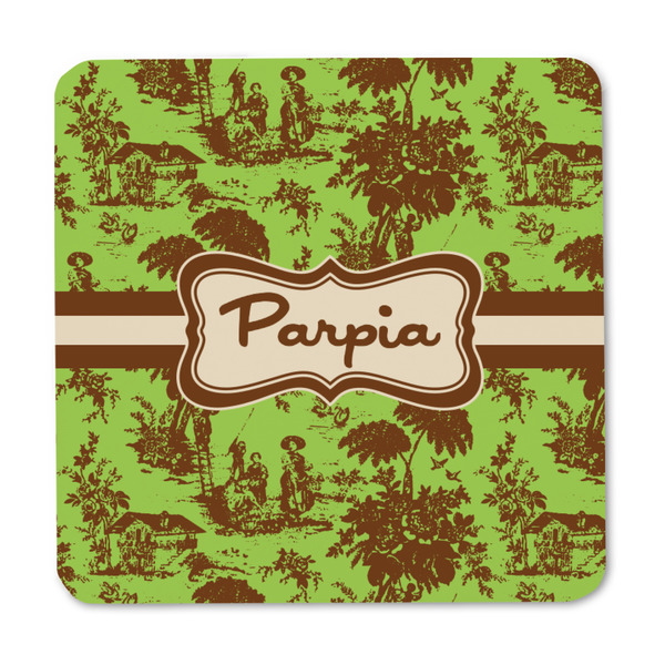 Green & Brown Toile Square Fridge Magnet - FRONT