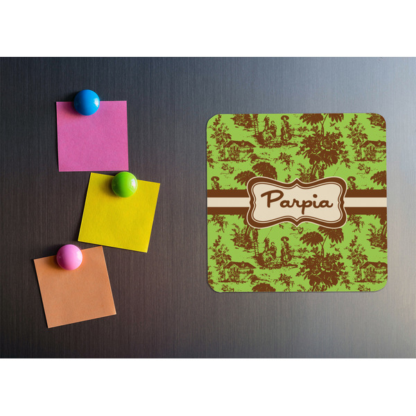 Green & Brown Toile Square Fridge Magnet - LIFESTYLE