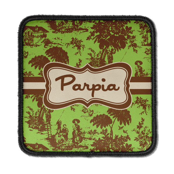 Custom Green & Brown Toile Iron On Square Patch w/ Name or Text