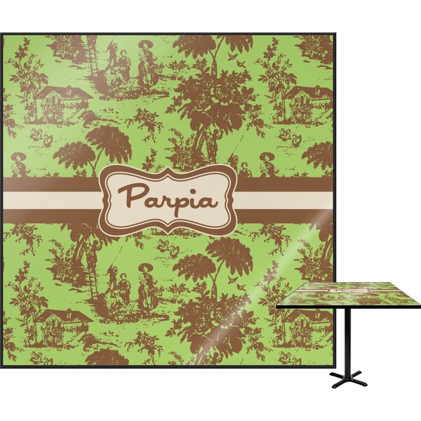 Custom Green & Brown Toile Square Table Top - 24" (Personalized)