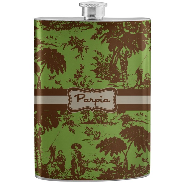Custom Green & Brown Toile Stainless Steel Flask (Personalized)