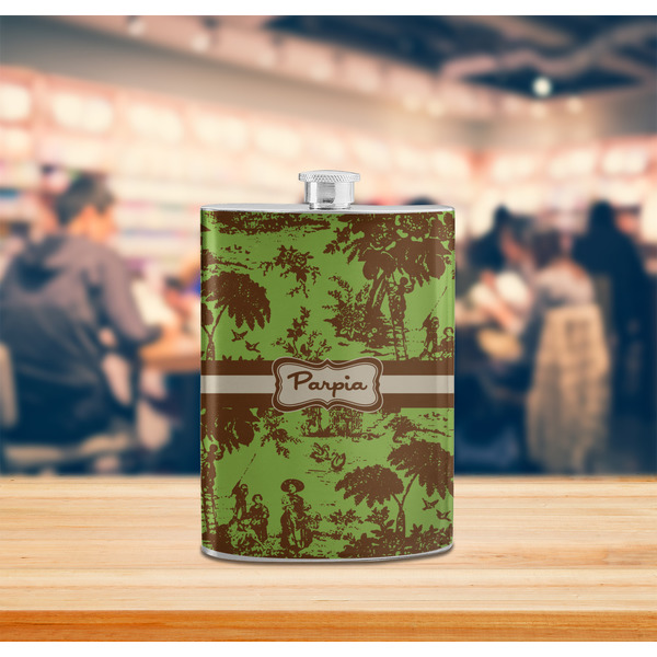 Green & Brown Toile Stainless Steel Flask - LIFESTYLE 2