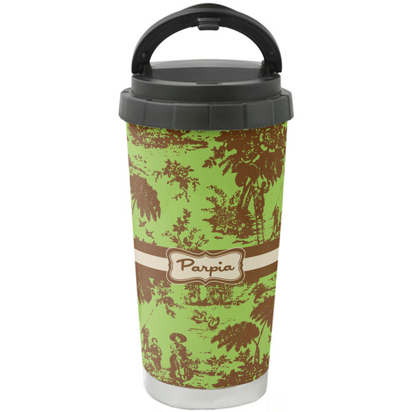 Custom Green & Brown Toile Stainless Steel Coffee Tumbler (Personalized)