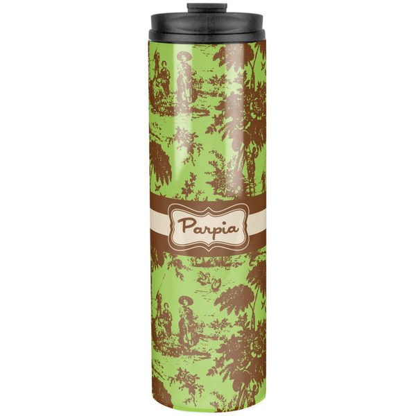 Custom Green & Brown Toile Stainless Steel Skinny Tumbler - 20 oz (Personalized)