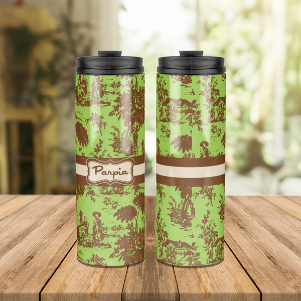 Green & Brown Toile Stainless Steel Tumbler - Lifestyle