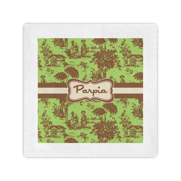 Custom Green & Brown Toile Standard Cocktail Napkins (Personalized)