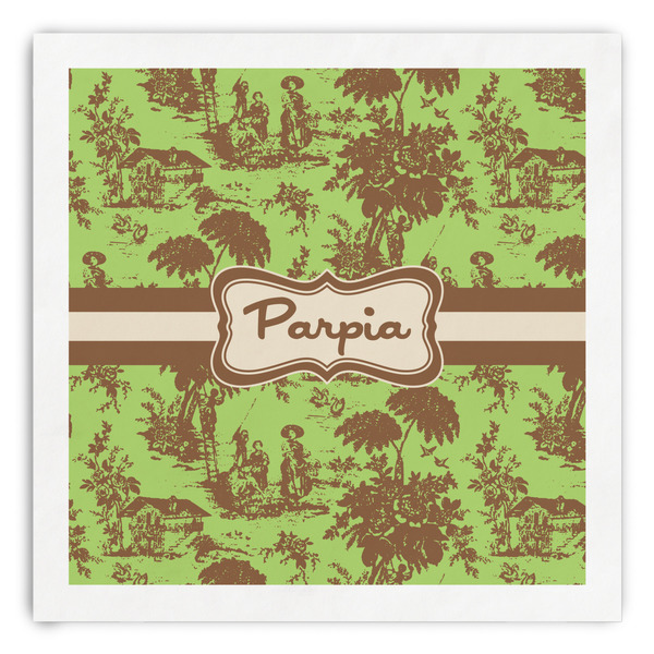 Custom Green & Brown Toile Paper Dinner Napkins (Personalized)