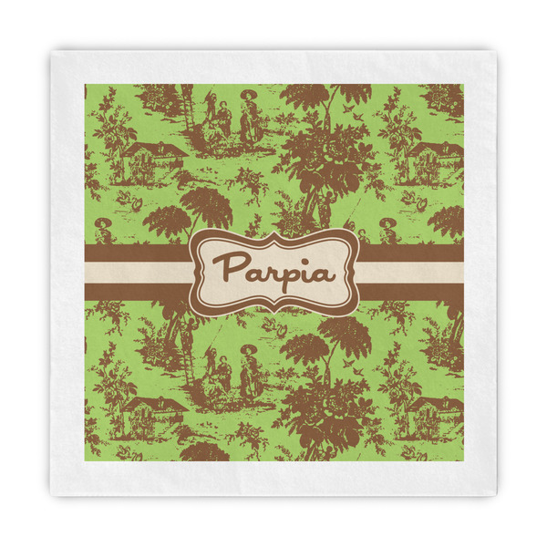 Custom Green & Brown Toile Decorative Paper Napkins (Personalized)