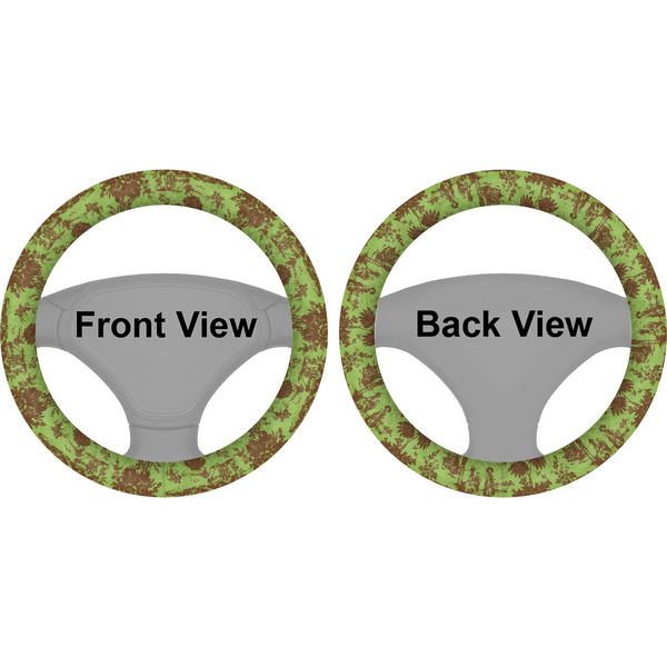 Green & Brown Toile Steering Wheel Cover- Front and Back