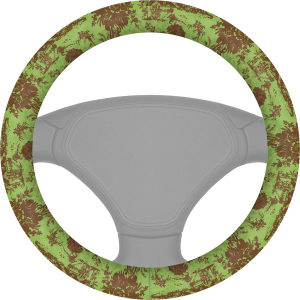 Custom Green & Brown Toile Steering Wheel Cover