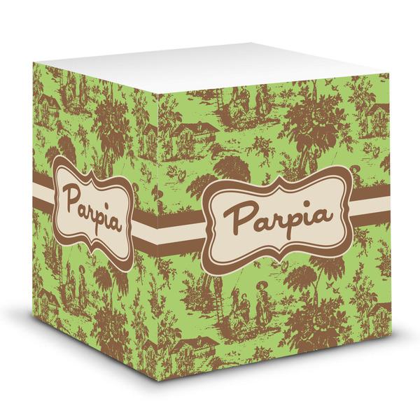 Custom Green & Brown Toile Sticky Note Cube (Personalized)