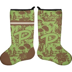 Green & Brown Toile Holiday Stocking - Double-Sided - Neoprene (Personalized)