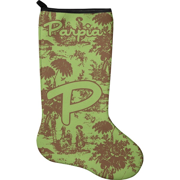 Custom Green & Brown Toile Holiday Stocking - Neoprene (Personalized)