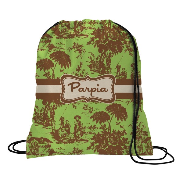 Custom Green & Brown Toile Drawstring Backpack - Large (Personalized)
