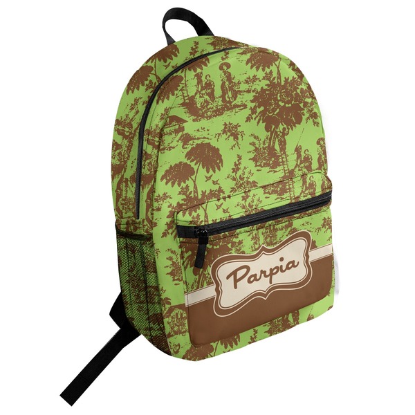 Custom Green & Brown Toile Student Backpack (Personalized)
