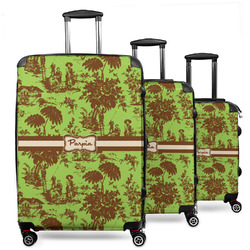 Green & Brown Toile 3 Piece Luggage Set - 20" Carry On, 24" Medium Checked, 28" Large Checked (Personalized)