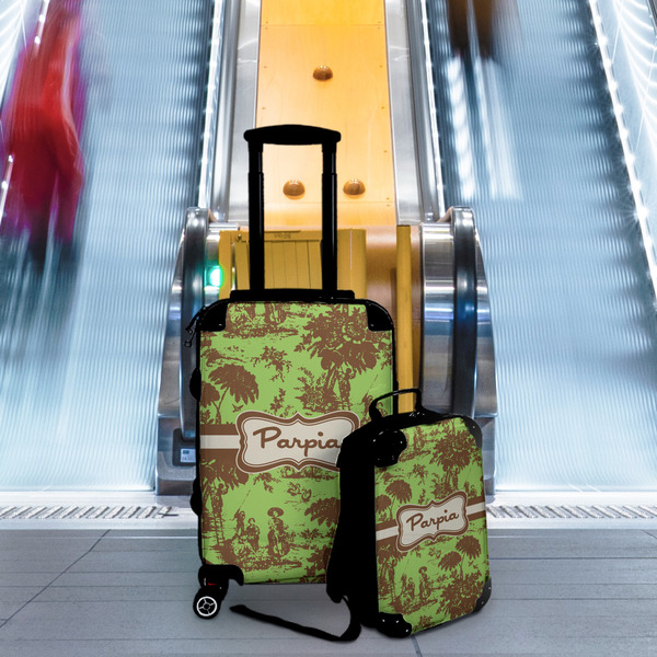 Green & Brown Toile Suitcase Set 4 - IN CONTEXT