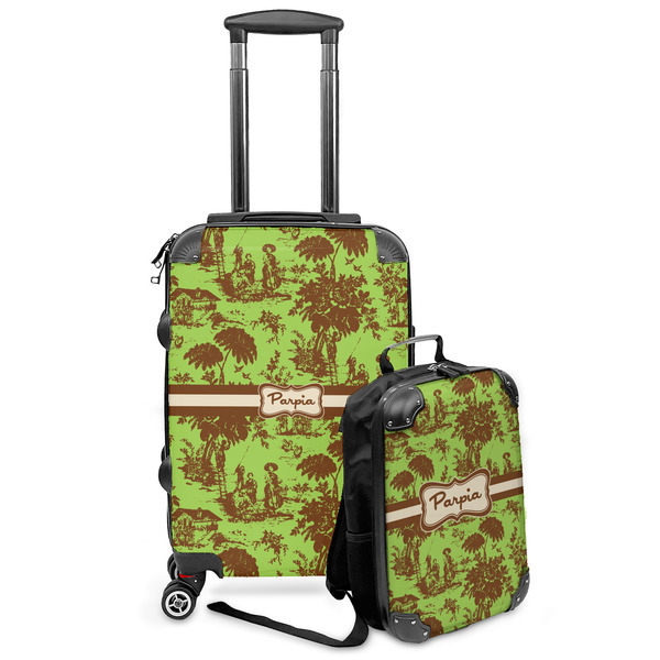Custom Green & Brown Toile Kids 2-Piece Luggage Set - Suitcase & Backpack (Personalized)