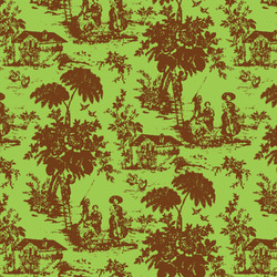 Green & Brown Toile Fabric by the Yard