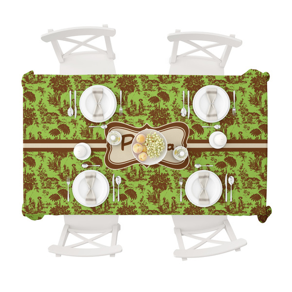 Green & Brown Toile Tablecloths (58"x102") - TOP VIEW
