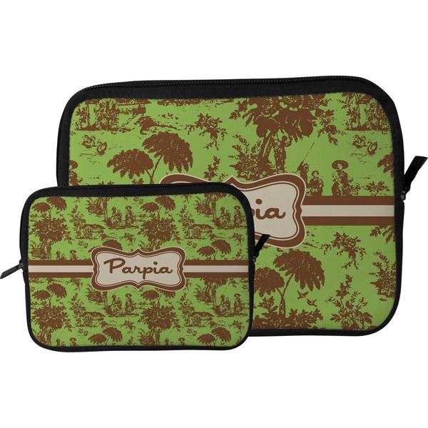 Green & Brown Toile Tablet Sleeve (Size Comparison)