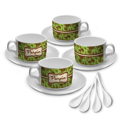 Green & Brown Toile Tea Cup - Set of 4 (Personalized)