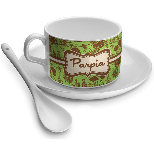 Custom Green & Brown Toile Tea Cup (Personalized)