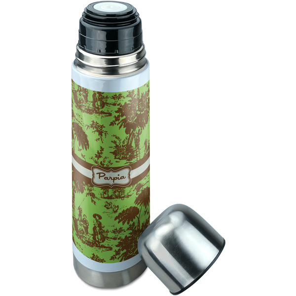 Green & Brown Toile Thermos - Lid Off