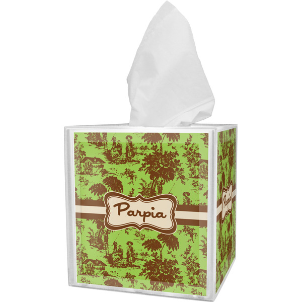 Custom Green & Brown Toile Tissue Box Cover (Personalized)