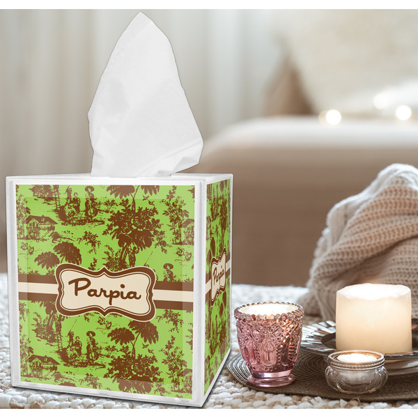 Green & Brown Toile Tissue Box - LIFESTYLE