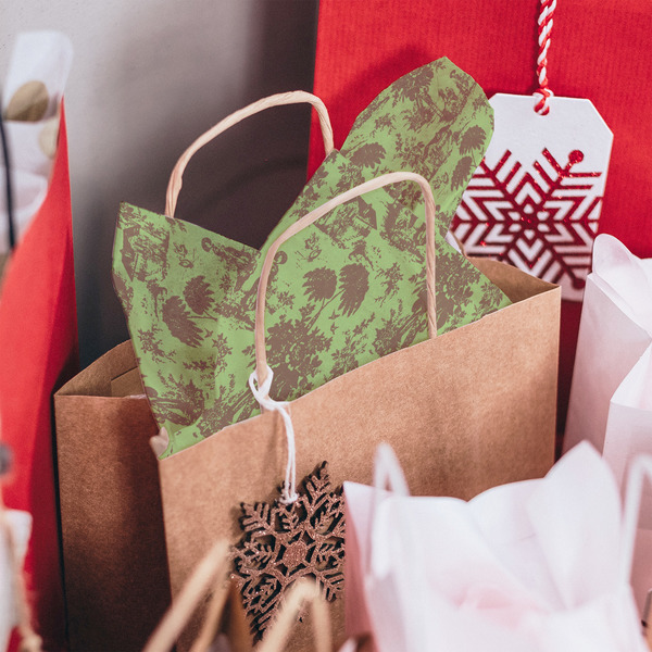 Green & Brown Toile Tissue Paper - In Gift Bag