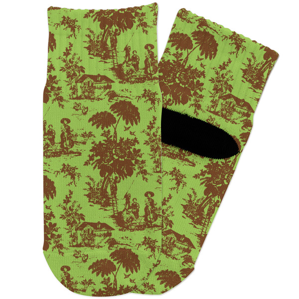 Custom Green & Brown Toile Toddler Ankle Socks