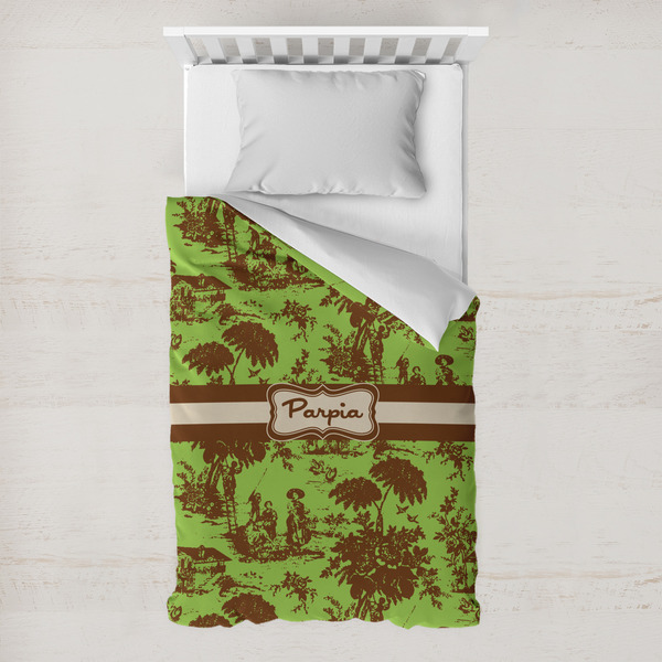 Custom Green & Brown Toile Toddler Duvet Cover w/ Name or Text