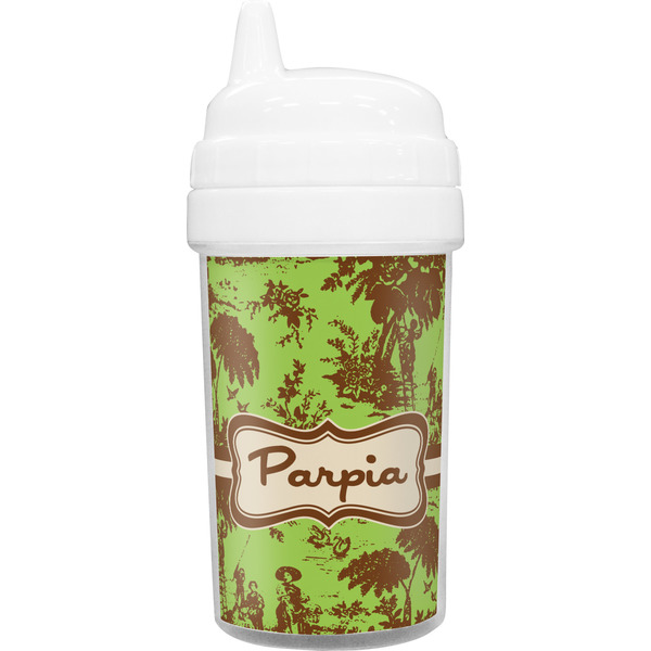 Custom Green & Brown Toile Toddler Sippy Cup (Personalized)
