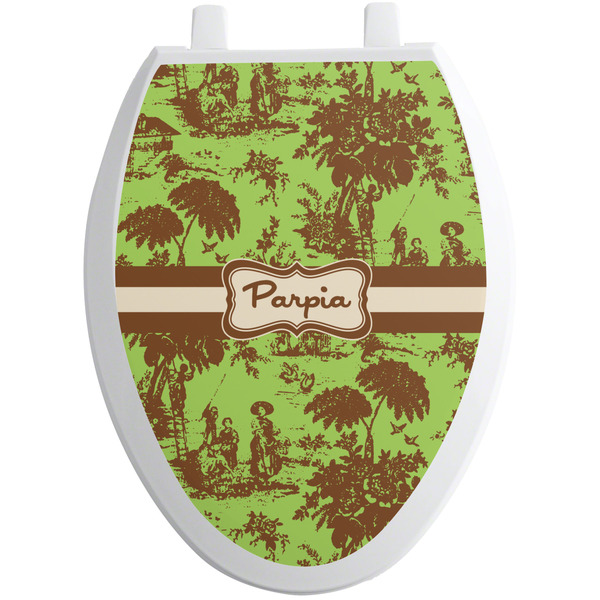 Custom Green & Brown Toile Toilet Seat Decal - Elongated (Personalized)