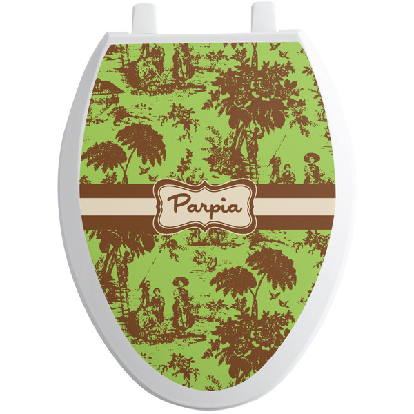 Green & Brown Toile Toilet Seat Decal (Personalized)
