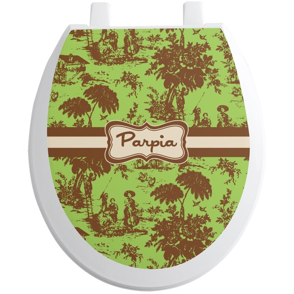 Custom Green & Brown Toile Toilet Seat Decal (Personalized)