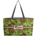 Green & Brown Toile Beach Totes Bag - w/ Black Handles (Personalized)