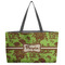 Green & Brown Toile Tote w/Black Handles - Front View